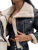 Kurtki damskie Kobiet Faux Skórzany motocyklowa kurtka z futrzanym kołnierzem w stylu moto płaszcza ciepła zimowa odzież wierzchnia