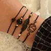 Braccialetti con ciondoli 4 pezzi Boemia Piuma nera Loto Set Cuore Braccialetti Boho per gioielli di moda con catena da polso da donna