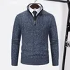 Men's Sweaters Cozy Polyester Sweater Thick Warm Zipper Design Stand Collar Long Sleeve Pullover Ideal For Autumn Winter Casual