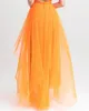 Юбки Оранжевое тюлевое платье с высокой талией Асимметричная длинная вечерняя юбка длиной до щиколотки Женская одежда Элегантный вечерний