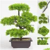 Decorative Flowers Wreaths Pine Potted Artificial Bonsai Home Fake Accessories Living Room Decoration Plant Plastic Office Desk 22Cm P Dhboc