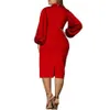 プラスサイズのドレスの女性ドレス秋のエレガントな弓の夜の誕生日パーティー赤い長袖ミディウェディングプロム260