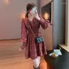 Casual Dresses Dress Women Spring/Summer Long Lantern Sleeve V-Neck Floral Print Mini Vestidos Drop Sale Gxyd854