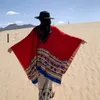 Scarves Poncho Woman Ethnic Wind Windproof Geometric Pattern Cape Autumn and Winter Split Shawl Fringe Pashimina Doublesided 231007