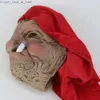 Máscaras de fiesta Divertida abuela fumadora Vieja Nana Máscara de látex Señora abuela con cara arrugada y bufanda roja Máscaras Fiesta de Halloween Accesorios de disfraces Q231007