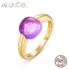 ALLNOEL Solid 925 Sterling Silver Candy Rings Gift for Christmas Synthetic Amethyst Citrine Green Amethyst Blue Crystal2899