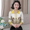 Vintage tryckt siden Satin White Shirts Autumn Winter Women Designer Classic Lapel Casual Button Up Bluses 2023 Office Ladies Long Sleeve Graphic Shirt Runway Tops