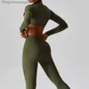 Conjuntos activos 2 uds conjunto de Yoga para mujer ropa deportiva de entrenamiento ropa de gimnasio Fitness Top corto de manga larga mallas de cintura alta trajes deportivos chándal para mujer L231007