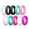 Cluster Rings Fashion 5.7mm Glitter Powder Silicone Ring Rubber Bands Hypoallergenic Flexible Jewelry For Women And Men Wedding