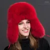 Bérets 2023 Femmes Fourrure Naturelle Russe Ushanka Chapeaux Hiver Épais Chaud Oreilles Mode Bomber Chapeau Femme Véritable Véritable Casquettes