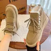 Boots Non Slip Warm Snow Women Winter Flat Heels Cotton Padded Shoes Woman Faux Suede Lace Up Ankle Women's Plush Sneakers