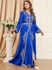 Etniska kläder Autumn Muslim Abaya for Women Maxi Dress A-Line Dresses Lace-up Marocko Kaftan Dubai Robe Party 2 Piece Set Saudi Arab