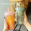 Кружки Ins Bubble Tea Cup Портативный стакан с соломой Пластиковые кофейные чашки с крышкой Прозрачная бутылка для воды 231007