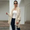 Kvinnors stickor Tees Logami Fake Fur Collar Cardigan Poncho Tassel Solid Coat Women Casual Loose Shawl 231007