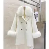 Wełna damska 2023 dwustronna wełniana futrzana kołnierzyka kobiety Trench Płaszcze Fashion Cashmere Coat