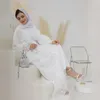 Ethnic Clothing Dubai White Organza Embroidery Cardigan For Women Fashion Party Dress Muslim Islamic Open Front Abaya Gown