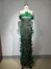 Casual Dresses Women Summer Sexy Strapless Off Shoulder Backless Mesh Sequin Feather Green Maxi 2023 BodyCon Elegant Evening Party Club