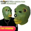 Temadräkt konstig grön fiskmask latex grön fisk huvudbonad party skräck spoof rolig mask cosplay masker vuxna halloween evenemang cosplay propsl231008