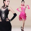 Stage Wear Latin Dance Fringe Robe Femme Gland Sexy Strass Salle de bal Tango Salsa Costume Rouge Noir Performance