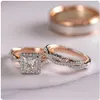Huitan luxe princesse coupe cubique Zircon anneaux de mariage de mariée 3Pc ensemble accessoires élégants brillant femmes mariage bijoux à la mode P190y
