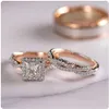 Huitan Luxury Princess Cut Cubic Zircon Bridal Marriage Rings 3Pc Set Elegant Accessories Brilliant Women Wedding Trendy Jewelry P190y