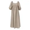 Party Dresses Casual Fashion Short Puff Sleeve V Neck Corset Long Dress 2023 Streetwear Women Summer Elegant Linen Loose