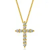 Hängen Classic Crystal Cross Pendant Women Gold Necklace Jewelry Temperament Lady 925 Sterling Silver Chain Clavicle Girl Gift