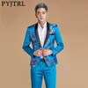Pyjtrl Men Shawl Lapel Style Royal Blue Gold Dragon Print Suits最新のコートパンツデザインステージシンガーウェアコスチュームX09273i