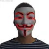 Máscaras de festa Luminous Light Up V para Vendetta Máscara Cosplay Guy Fawkes Hacker EL Fio Máscara Brilhante para Halloween Carnaval Masquerade Q231009