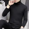 Pulls pour hommes Automne Hiver Col Roulé À Manches Longues Hommes Mode Tout-Match Harajuku Simple Surdimensionné À L'intérieur Vêtements Quotidien Noir Blanc