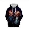 Whole Womens Mens Child's play Bride of Chucky doll 3D Print Hooded Sweatshirts Halloween Funny Backwoods Pattern Zipper 222Q