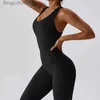 Set attivi Donna Tuta da palestra Tinta unita Elastico Costume intero da yoga Traspirante Svasato Allenamento Danza Abbigliamento sportivo Fe Abbigliamento casualL231007