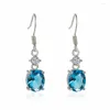 Boucles d'oreilles pendantes Mode Bleu Cristal Topaze Aigue-marine Pierres Précieuses Zircon Diamants Goutte Pour Femmes Or Blanc Argent Couleur Brincos Bijoux