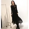 Casual Dresses 2023 Cekcya Minimalist Style Elegant Women's Black Dress Ladies Autumn Boutique Design Maxi Female Fashion Banquet Frock