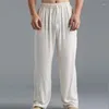Men's Pants Casual Cotton Linen Loose Straight Tube Beach Vacation Drawstring