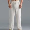 Pantaloni da uomo Casual in cotone e lino, tubo dritto allentato, vacanza al mare, con coulisse