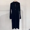 Casual Dresses Women Elegent Slim Knit Dress 2023 Fahsion Long Sleeve Bead Zipper Stand Collar Bodycon High Qualty Wool