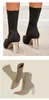 Vinterkvinnor Stretch Fabric Knitting Sock Boots Transparent Square Heel Fashion Point Toe Female Chelsea Ankle Shoes 230922