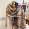 Scarves Korean version of sweet plaid scarf female hundred imitation cashmere thickened double fringed shawl long neck 231007