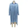 Roupas étnicas Longo Camisa Africana Vestido Mulheres Turn Down Collar Robes Outono Moda Listrada Impressão Solta Casual Maxi Vestidos