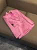 2023 Herfst Roze Effen Kleur Tweedelige Jurksets Lange Mouw Notched Revers Double-Breasted Blazers Top Met Hemdje En Korte Rok Pakken Set O3O061201