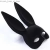 Party Masks Black Sexy Bunny Ears Mask Leather Outfit Halloween Makeup Prom Dress Up Cosplay Queen Breast Wrap Dress Accessories Gift 2023 Q231007