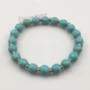 Stretchy 8mm Turquoise Beaded Bracelets With Silver Color Spacer Beads For Women 12pcs 264g