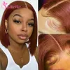 Synthetic Wigs Reddish Brown Straight Bob Wig Lace Front Human Hair Brazilian #33 HD Frontal For Women 13X4 Color 231007