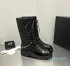 Botas femininas elegantes à prova d'água, bota alta brilhante, bezerro escuro, bege, preto, com fivela, sapatos casuais de inverno, designer de luxo