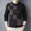 Männer Pullover 2023 Plaid Gedruckt Langarm Pullover Mode Lässig Rundhals Vielseitig Pullover Gestrickt