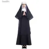 Thème Costume 1PC Femmes Adultes Nonnes Traditionnelles Vient Robe Noire Religieux Catholique Prêtre Sœur Vêtements Cosplay Party DressL231007