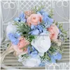 Dekoratif Çiçek Çelenkleri Yapay Mavi Pembe Çiçek Buket Simasyon Süsler Damla Deseninde Dekorasyon Ev Bahçesi Festival Par Dh1at