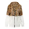 Women's Hoodies Leopard Print Zip-up Plush Coat Ladies' Cardigan Hooded Sweatshirt Color Block Office Female Autumn Wint