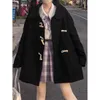 Kvinnors ullblandning Girlish Loose Horn-knapp Wool Blend Coat Japanese Style Single Breasted Turn-Down Collar Coat Långärmad Preppy Style Outwear 231007